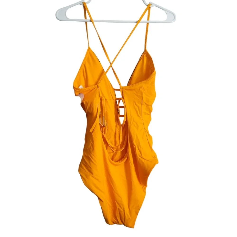 BECCA Fiesta Clare Plunge Embroidered  Pool Vacation Resort One Piece Swimsuit S